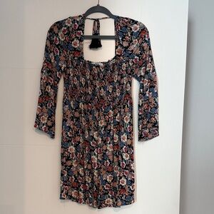 BB Dakota Black Floral Smocked Mini Dress